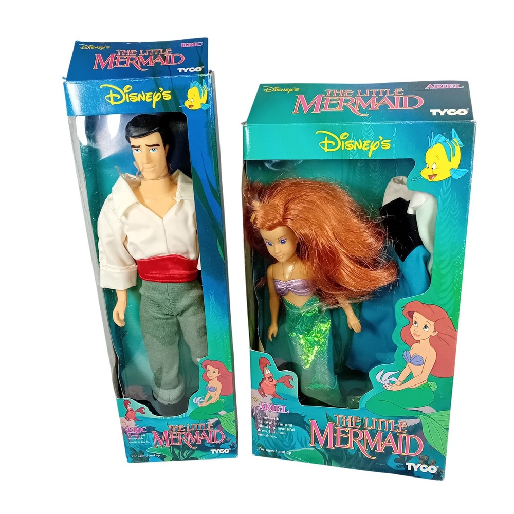 Set x2 New Open Tyco Disney Princess Little Mermaid Prince Eric Ariel Dolls READ